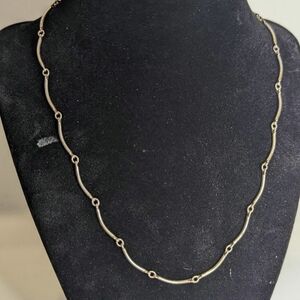 Vintage Curved Bar Link Chain Necklace Silver Tone Metal Thin Dainty Rounded